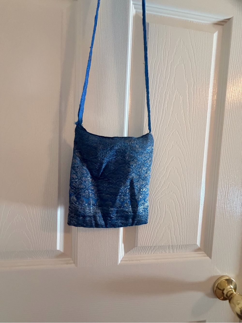 Textured Blue Jacquard Crossbody Bag